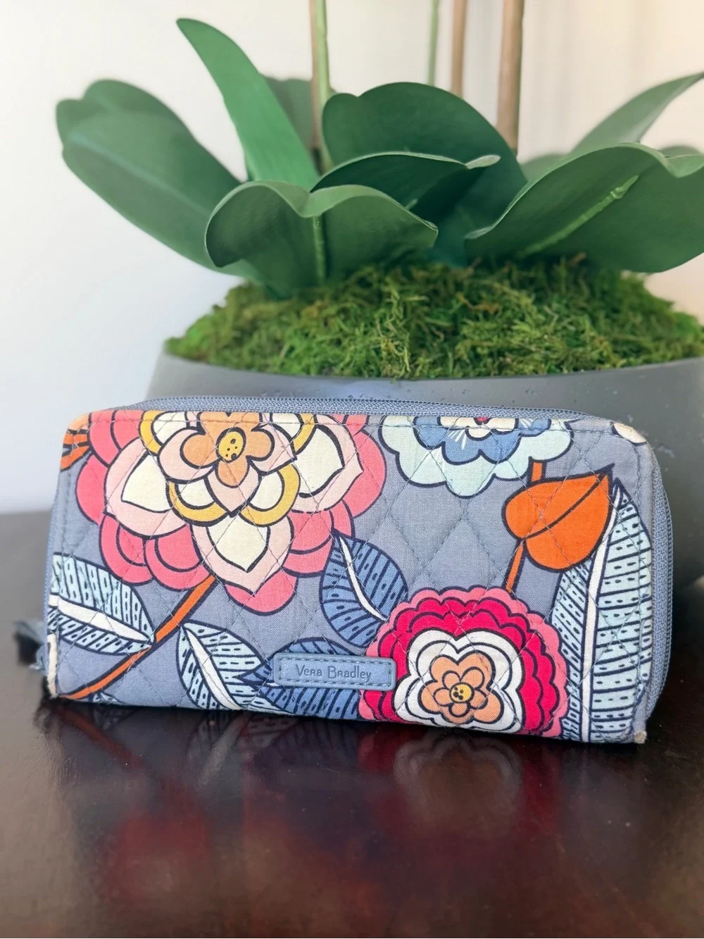 Vera Bradley Gray Quilted Wallet with Multicolor Floral Print